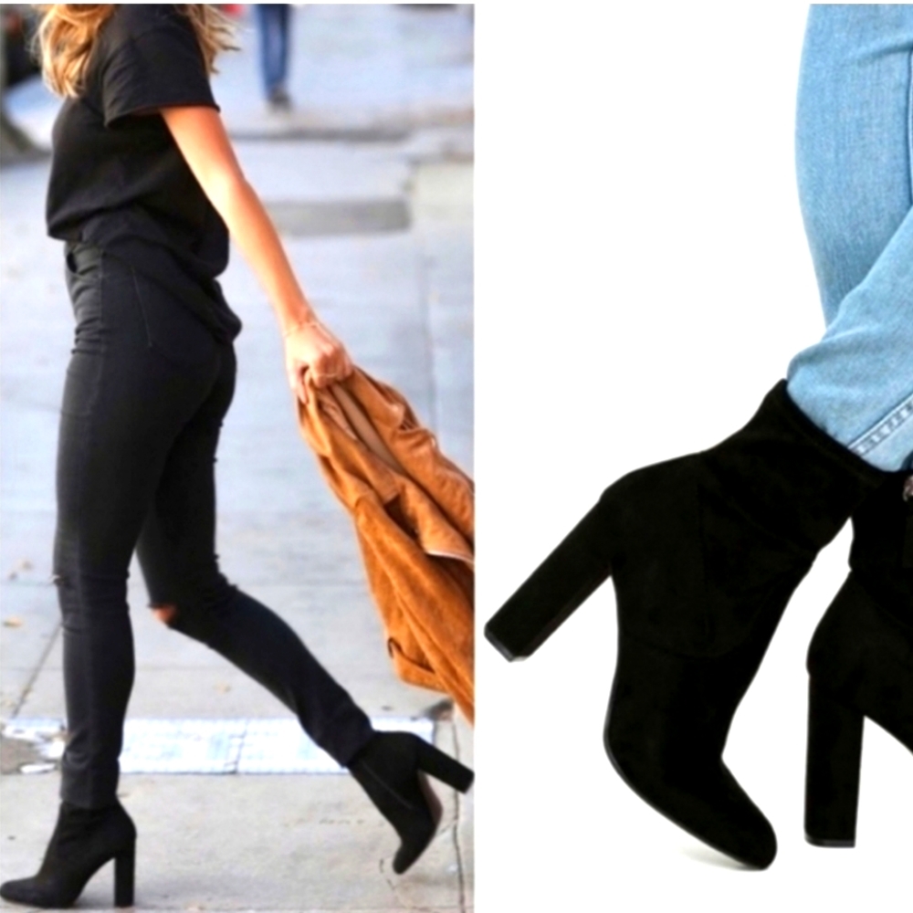 Black booties Faux Suede Black Almond Toe Heeled booties Size 7.5
